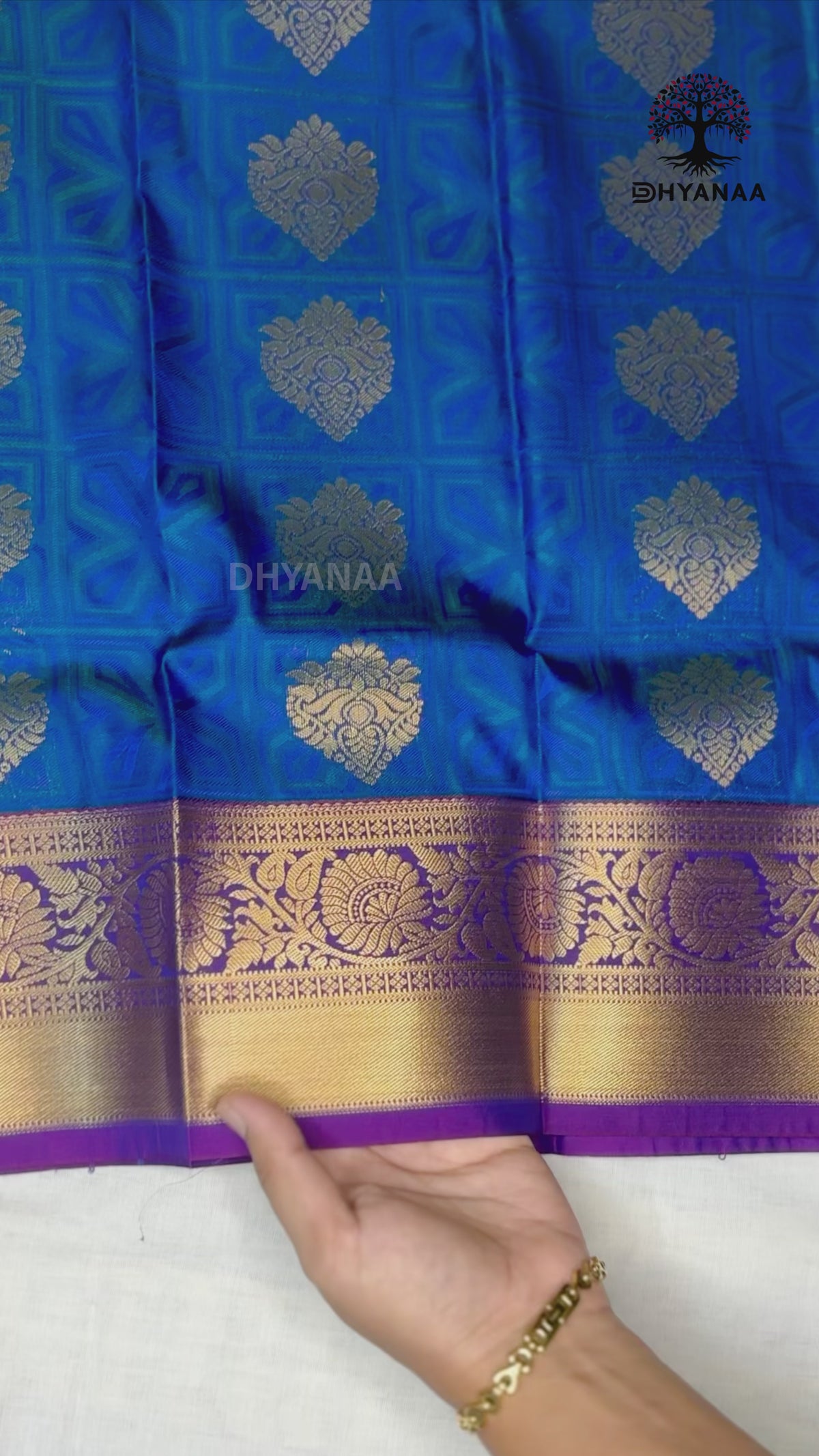Semi Silk Saree - Royal Blue with Gold Zari