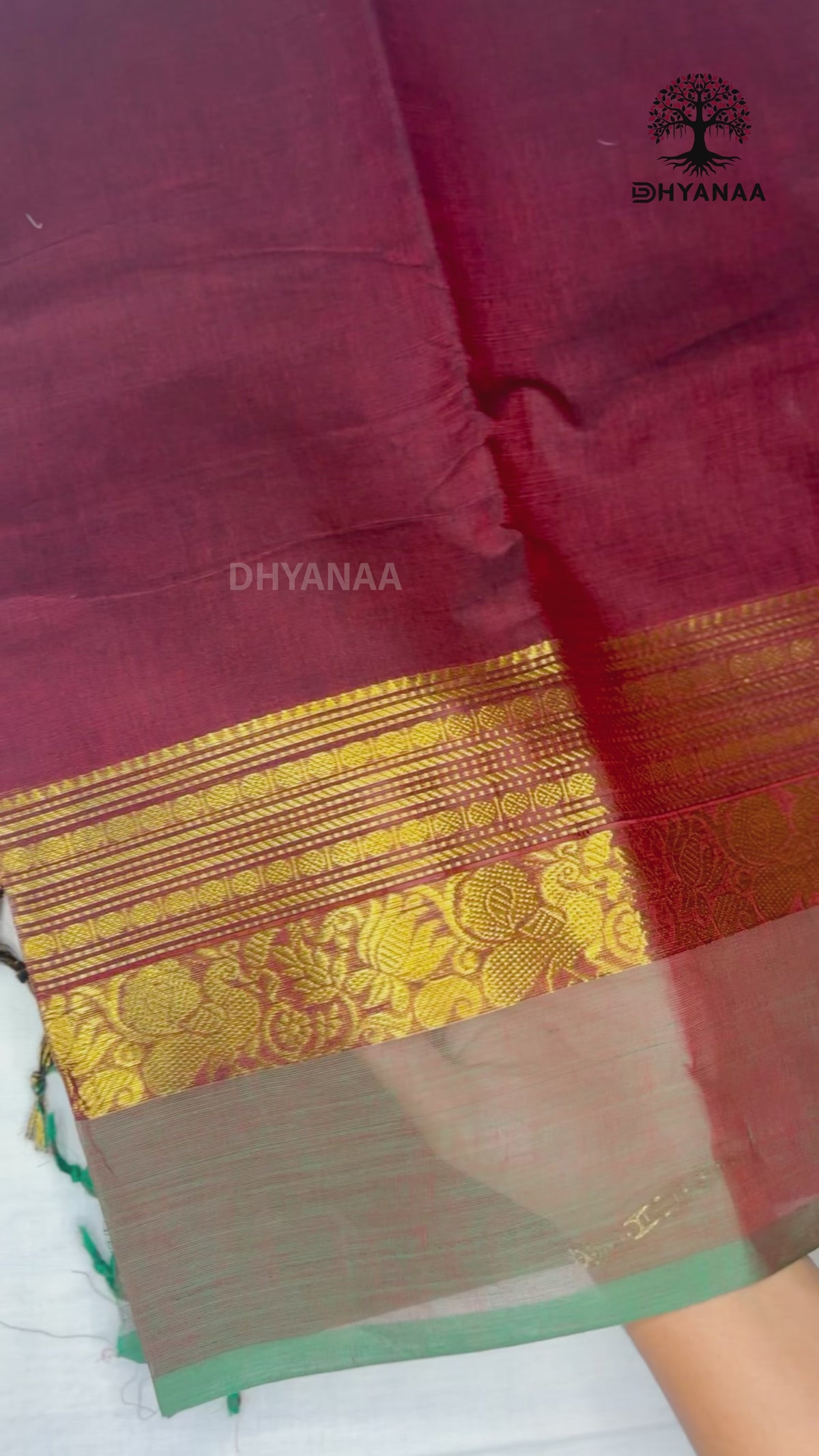 Chettinad Cotton Saree Deep Maroon with Antique Gold Zari
