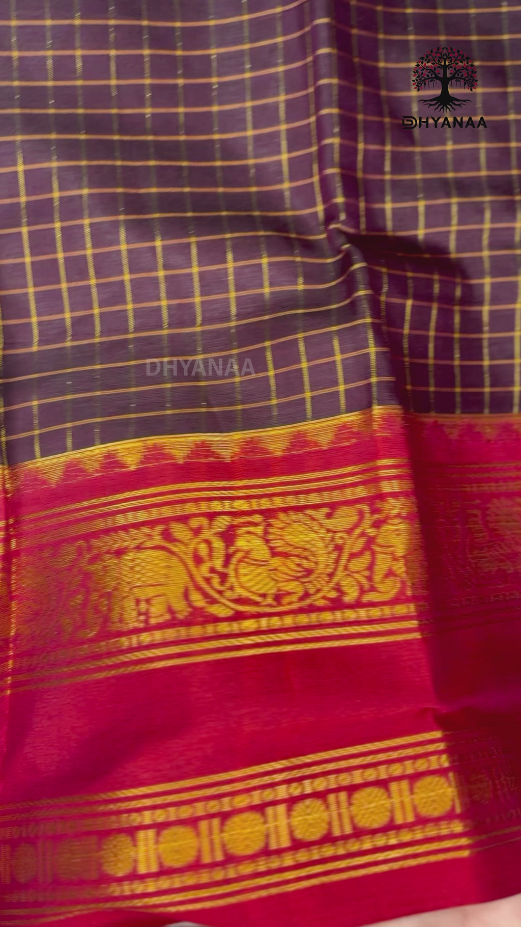 Purple Zari Checks Kalyani Cotton Saree with Annam and Elephant Motifs Rich Zari Border